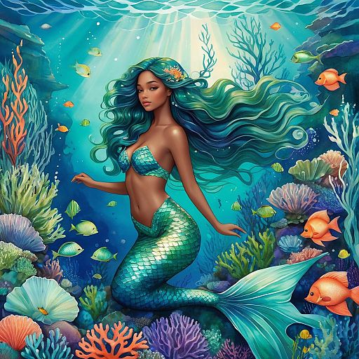Ethereal Mermaid Among Vibrant Coral Reef Ethereal Mermaid Among Vibrant Coral Reef