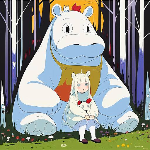 Illustration of Moomintroll, moomin in the style of Kuwashima rein