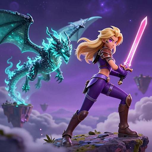 Mystical Girl with Spectral Dragon