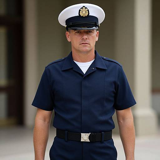 Man in Navy Uniform with Hat