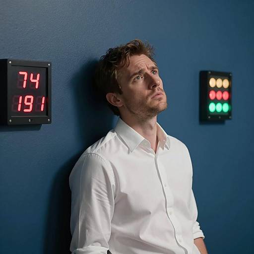 Worried Man in Dark Room Against Wall