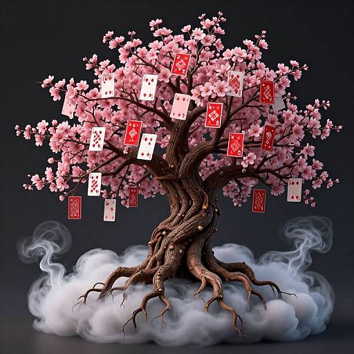 Enchanting Gnarled Tree with Cards