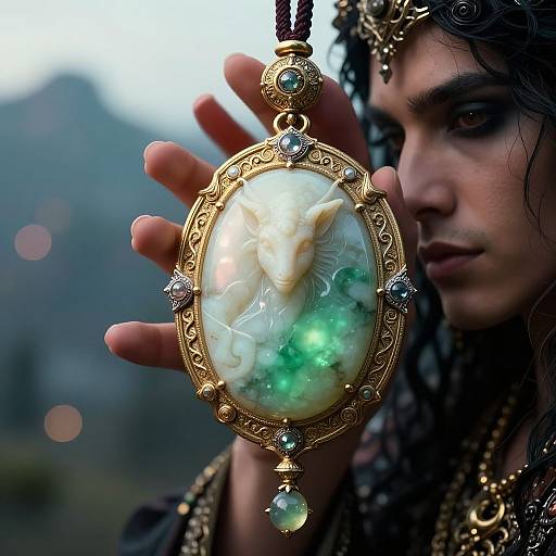 Ivory and Jade Djinn Amulet