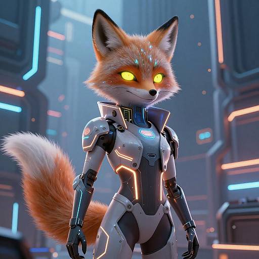 Cyberpunk Quantum Fox in Neon City