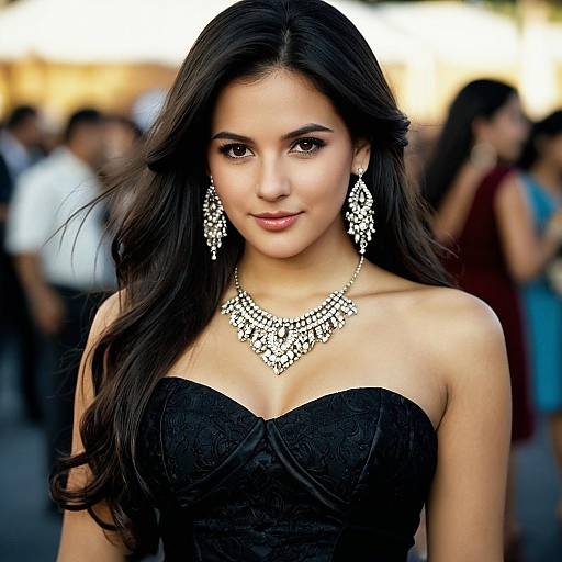 Woman in Black Dress with Statement Jewelry