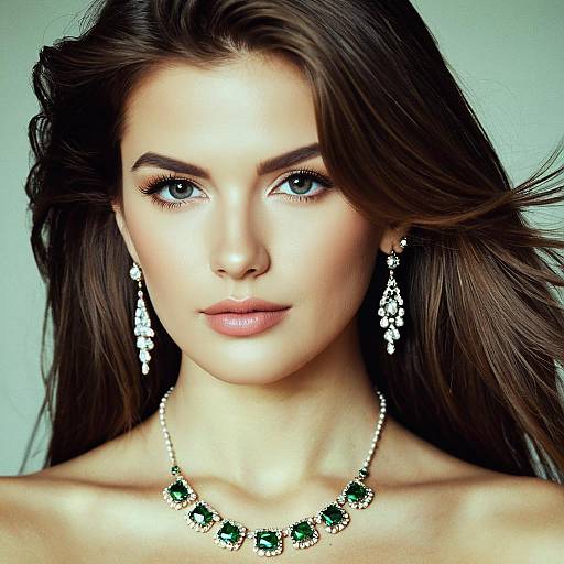 Elegant Woman with Green Gemstone Jewelry