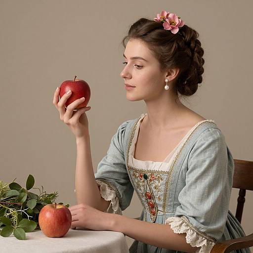 Classical Woman Holding Red Apple