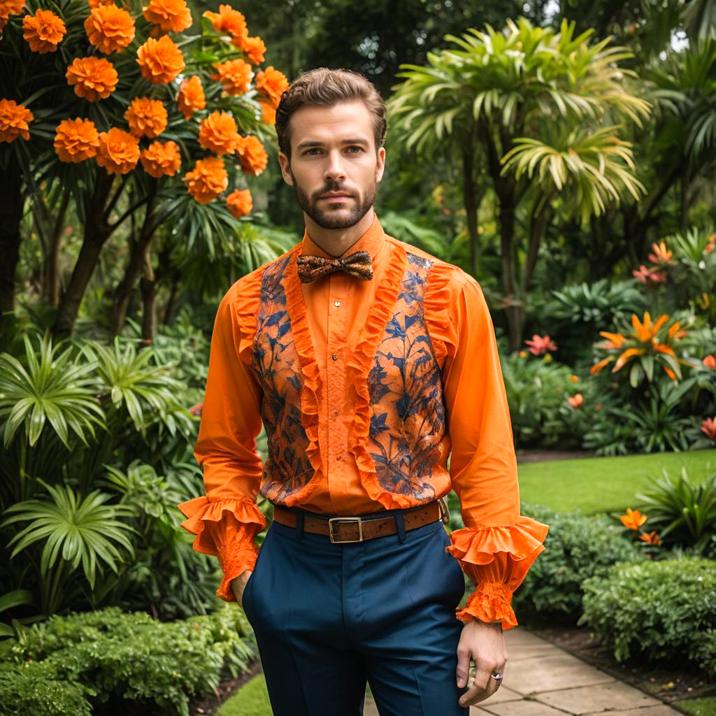 Dapper Gentleman in Vibrant Botanical Garden