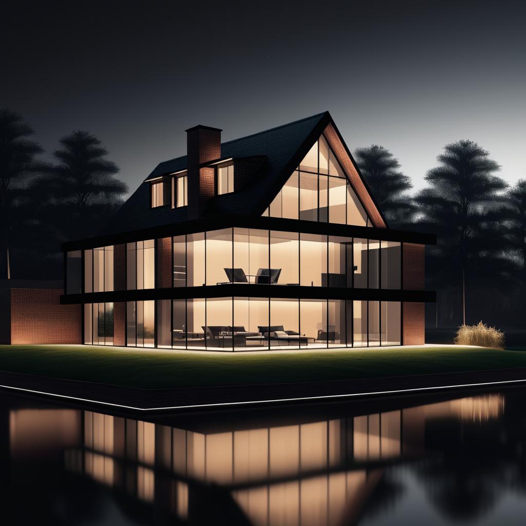 Luxurious Lakeside Brick House Illustration