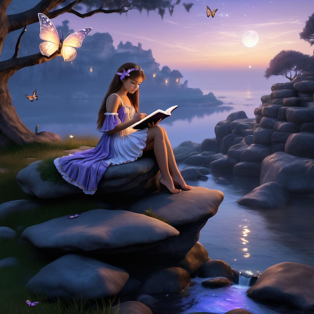 Ethereal Twilight: Girl, Book, and Butterfly