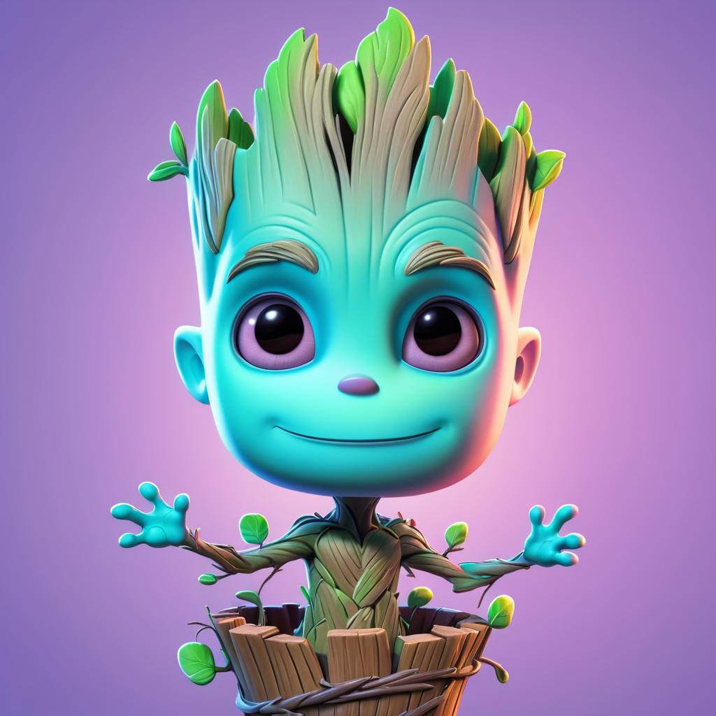 Playful Cartoon Groot in Pastel Colors