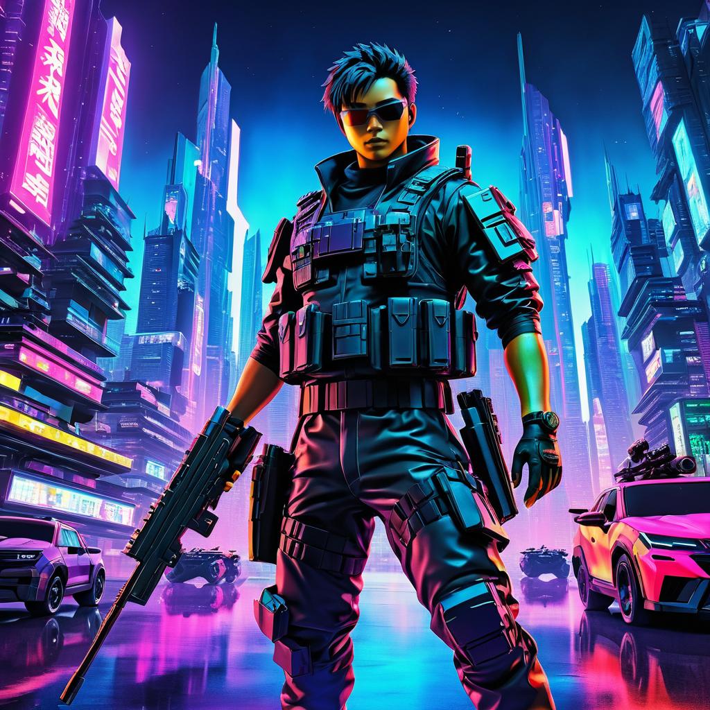 Futuristic Bounty Hunter in Neon City