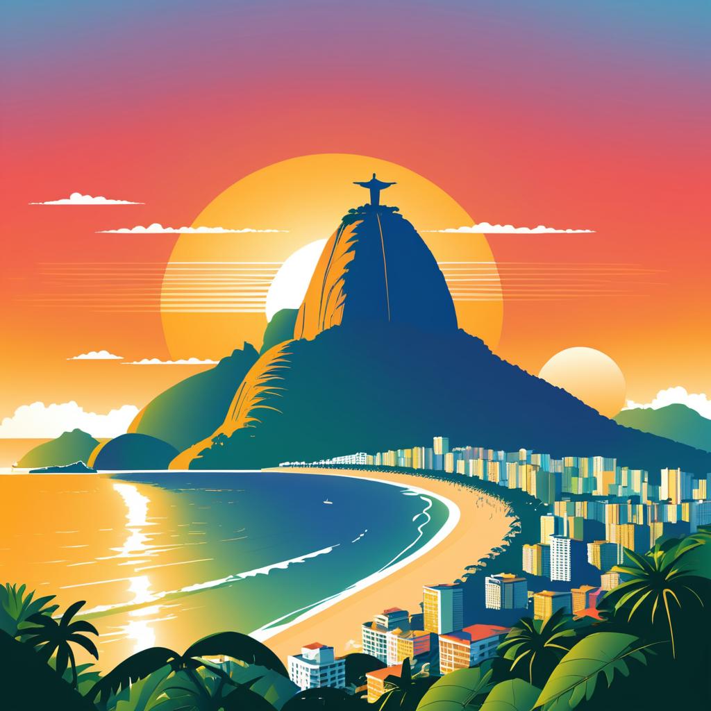 Illustrated Sunset View of Rio de Janeiro