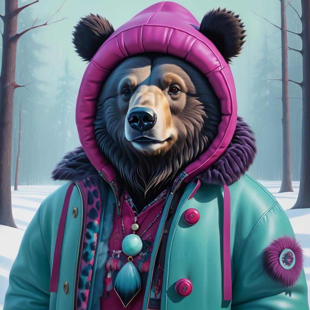 Hyper-Realistic Bear in Winter Fashion