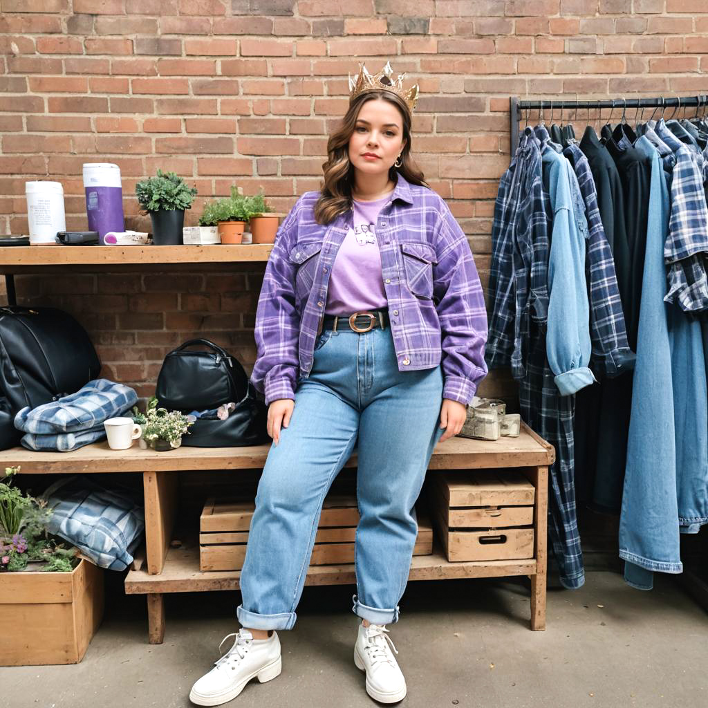 Retro Style Curvy Woman in 90s Outfit