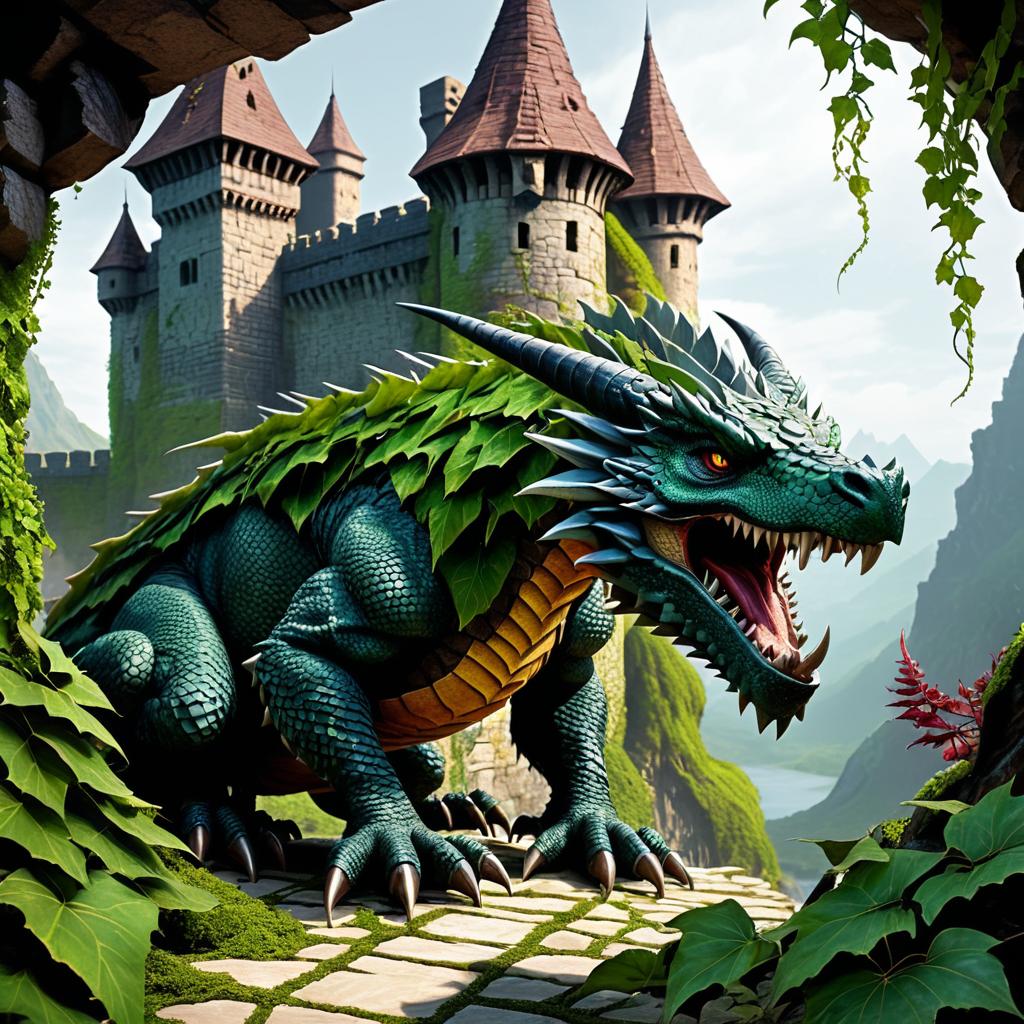 Scaly Dragonkin Rogue in a Ruined Castle