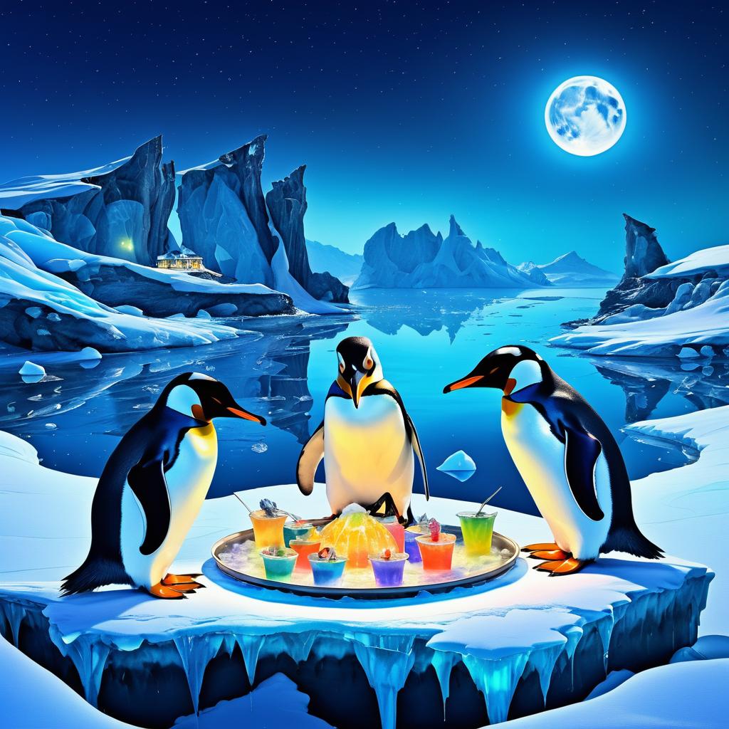 Adventurous Penguins Indulging in Midnight Snacks