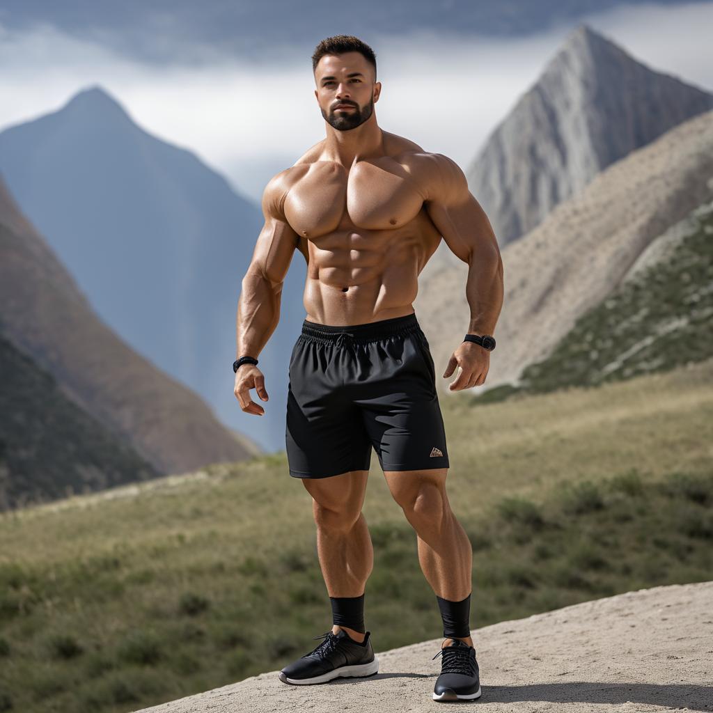 Muscular Man Against Dramatic Mountains