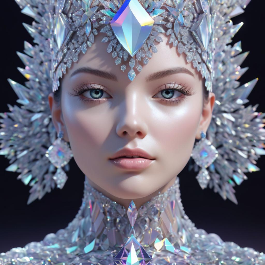 Crystal Woman Portrait: Abstract Hyper-Realism