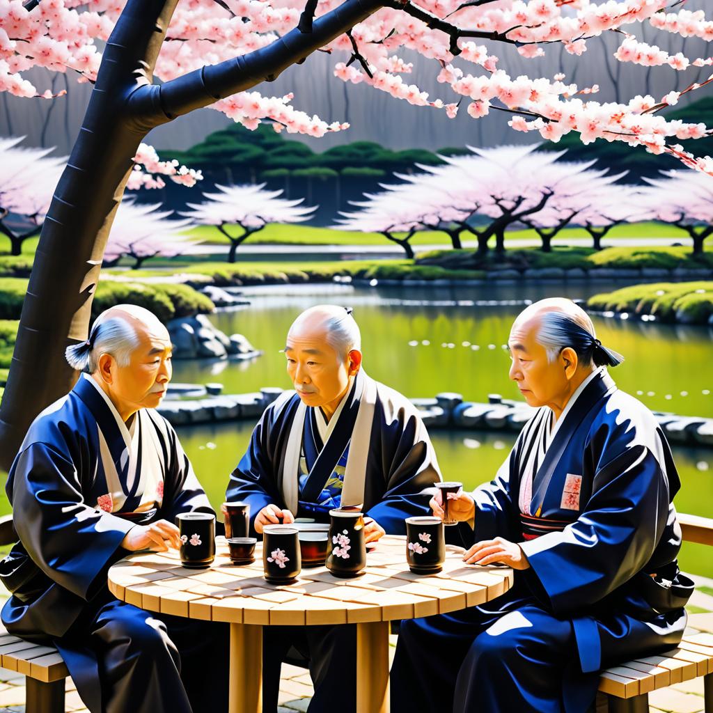 Elderly Japanese Men Sipping Sake in Bliss