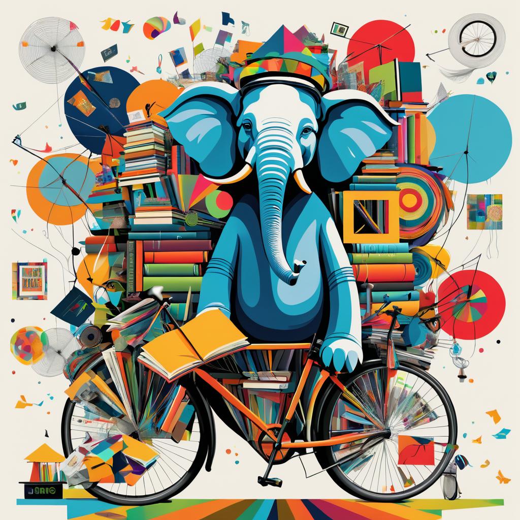 Whimsical Dada Elephant and Bicycle Art