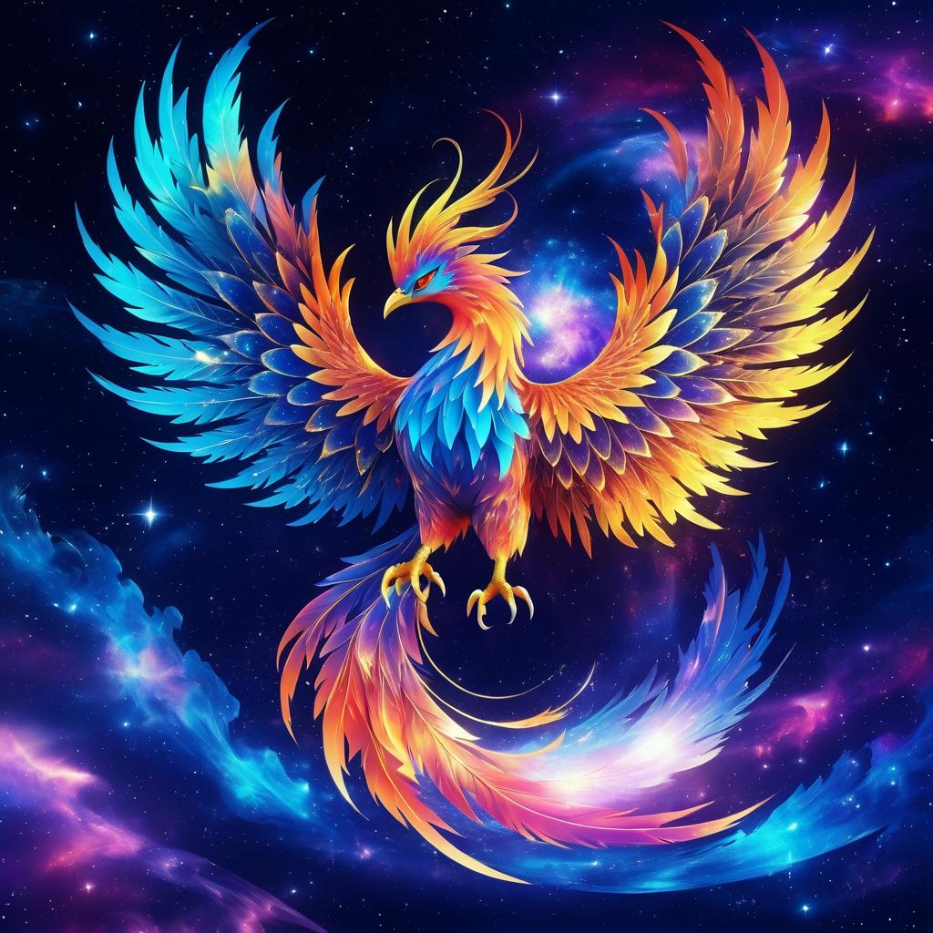 Celestial Phoenix in Vibrant Anime Style