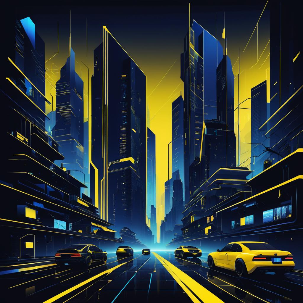 Futuristic Noir Urban Landscape Illustration