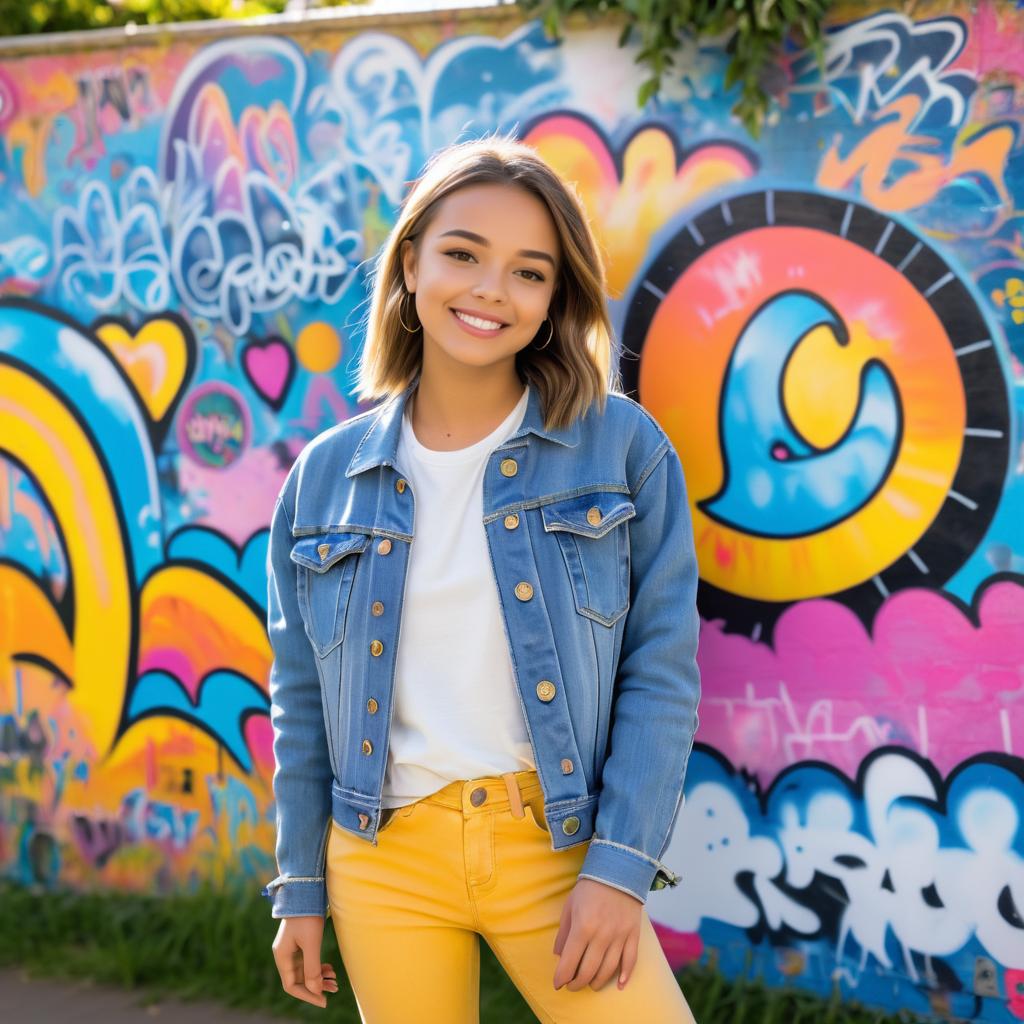 Teenage Girl Smiling by Graffiti Wall