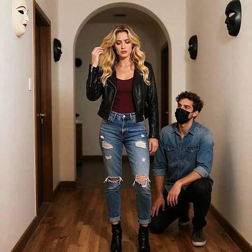 Dramatic Scene in a Dim Hallway