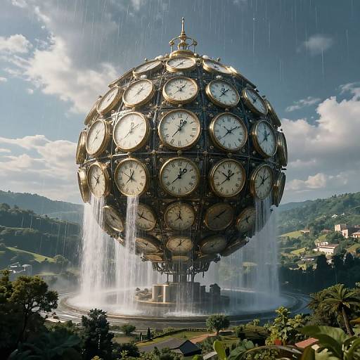 Colossal Clock Sphere Over Serene Valley