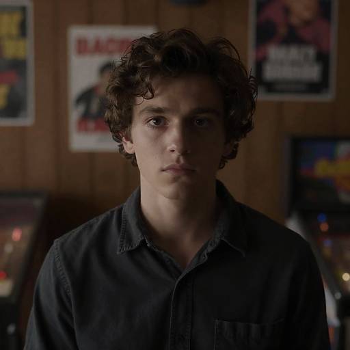 Serious Young Man in Dimly Lit Room