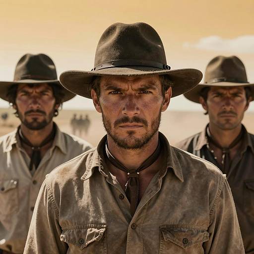 Intense Men in Rugged Western Attire