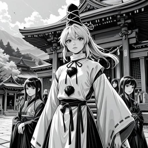 Monochrome Shrine with Six Girls