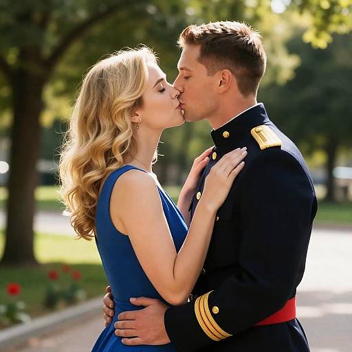 Romantic Embrace in a Sunlit Park