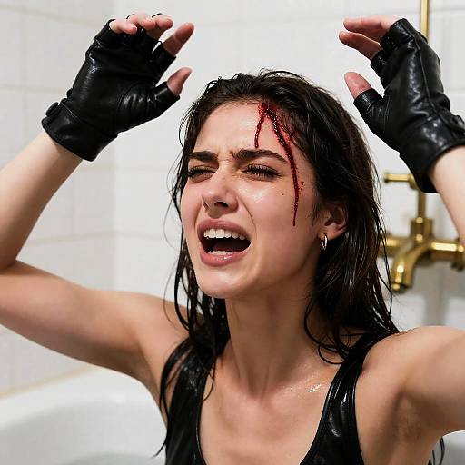 Distressed Woman in Dark Setting