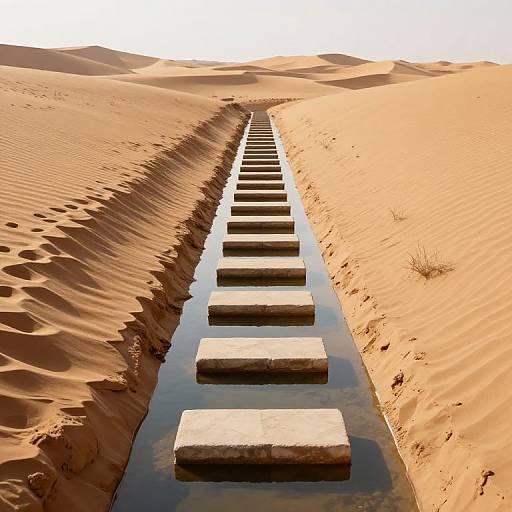 Surreal Desert Canal with Stone Steps