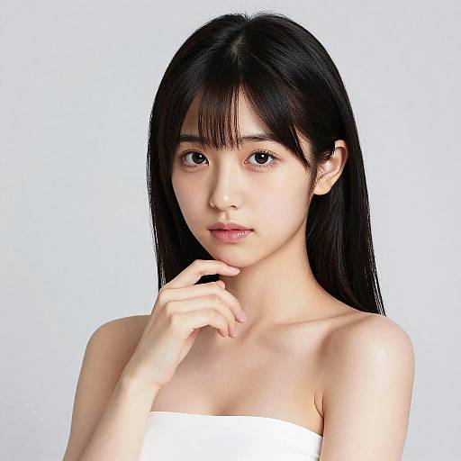 Portrait of Young Asian Woman with Black Hair