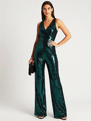 Emerald Sequin Wide-Leg Studio Portrait