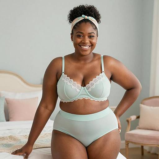 Joyful Curves in Retro Mint Lingerie