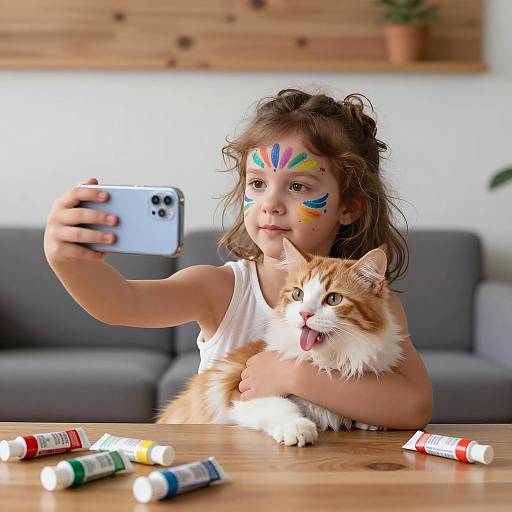 Playful Toddler Selfie with Cat