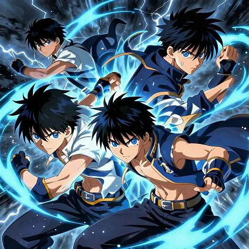 Intense Anime Battle with Blue Energy