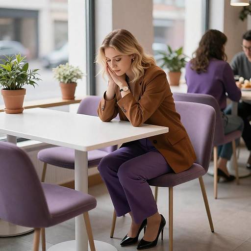 Blonde Woman in Sunlit Modern Café
