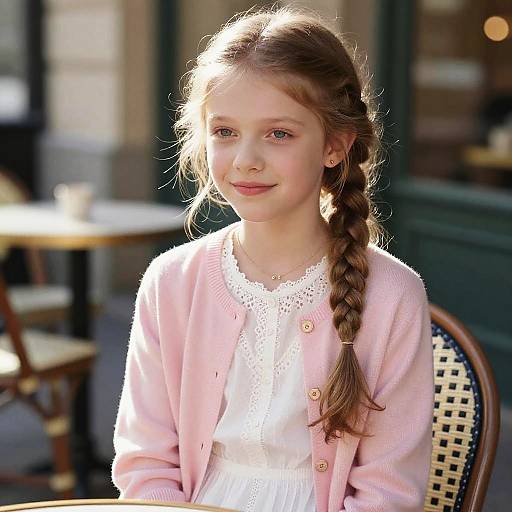 Young Girl in European Café Terrace