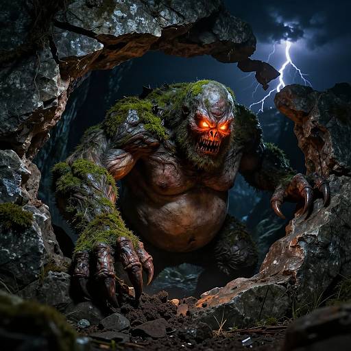 Fierce Monster Breaking Cave Wall