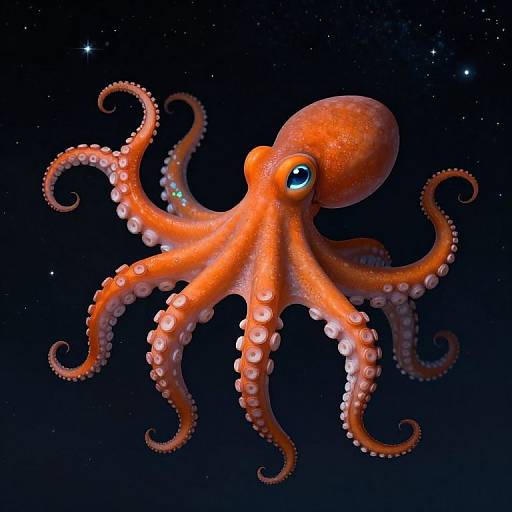 Celestial Orange Octopus in Night Sky