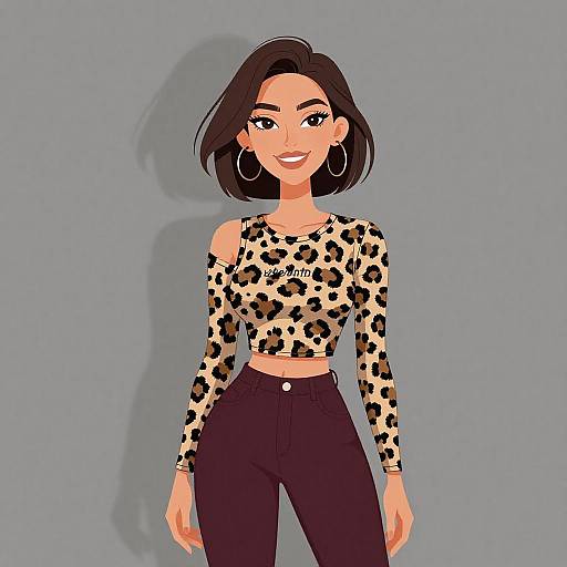 Smiling Woman in Leopard Print Top