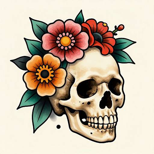 Vintage Floral Skull Design