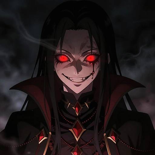 Anime Villain with Glowing Red Eyes