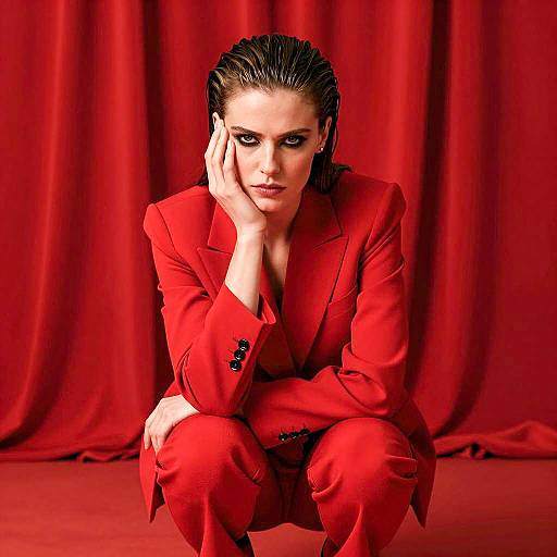 Intense Portrait in a Monochromatic Red Room