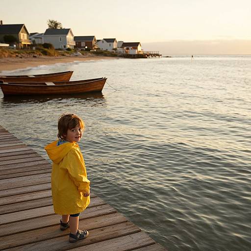 Golden Hour Coastal Village Scene
